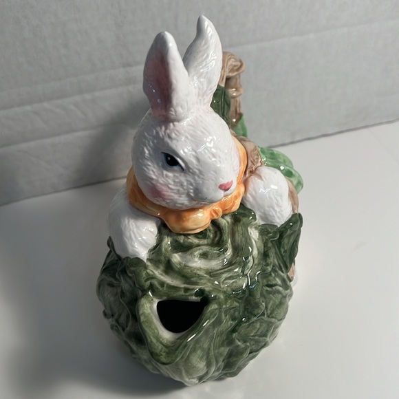 Easter Theme Teapot Bunny Rabbit in Cabbage Garden - Picture 2 of 8